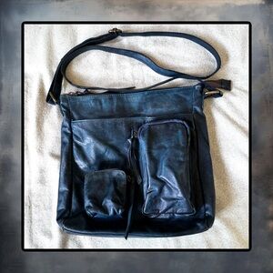 ESTALON Teal Blue Green Slightly Distressed Leather Crossbody Bag